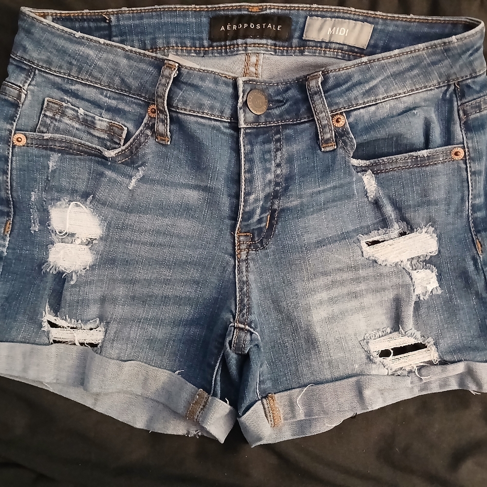 Aeropostale Women's Ripped Blue Jean Shorts
